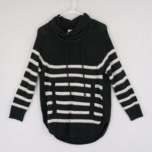 St. John's Bay PM Black White Striped Cableknit Shirttail Hem Cowl Sweater Acryl